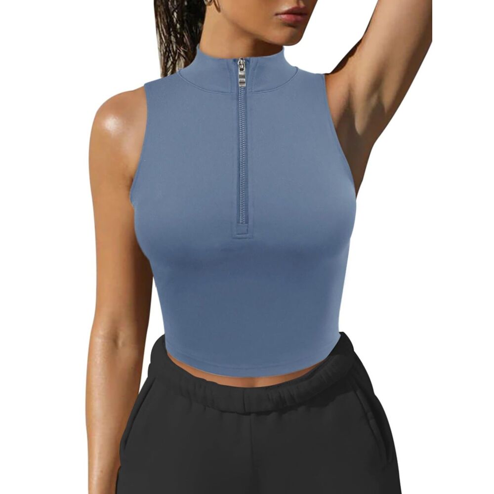 Half Zipper Racer Back Yoga Tank Top, SMALL, 5G-160T004